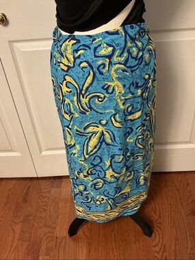 Blue & Yellow Printed Wrap Design Skirt